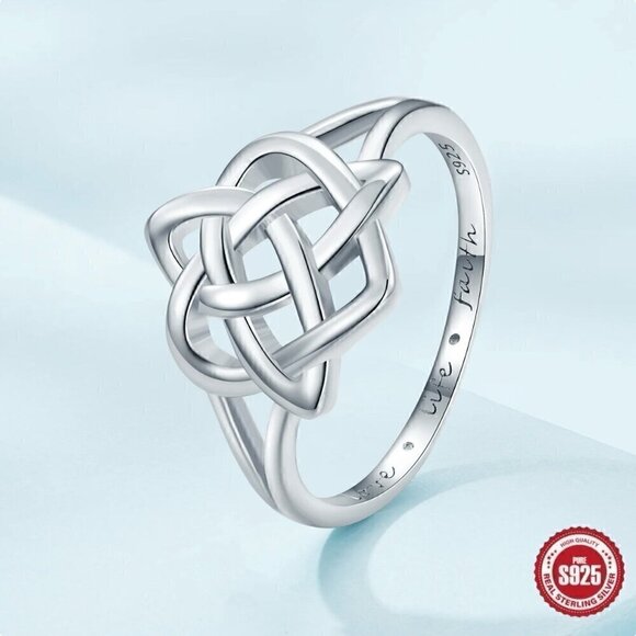 NWT S925 Sterling Silver Stamped Celtic Love Heart Knot Ring Sz.7 - Picture 11 of 12